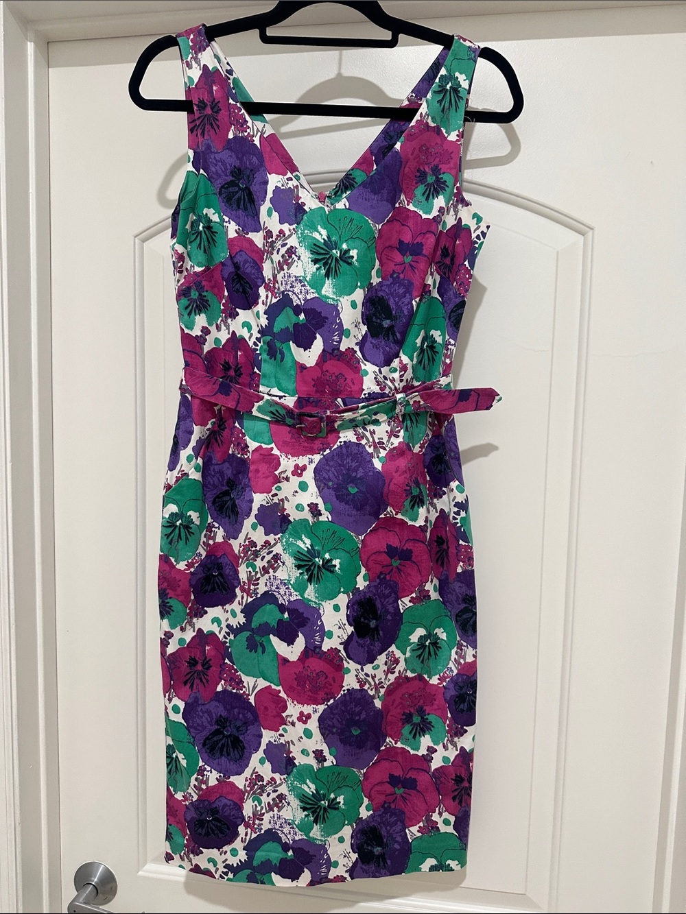 Laura Ashley Green, Purple & Pink Floral Belted Midi Dress